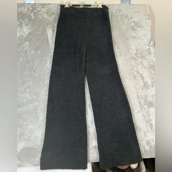 Skims black cozy knit boucle fuzzy teddy wide leg stretch lounge pants - Picture 4 of 12